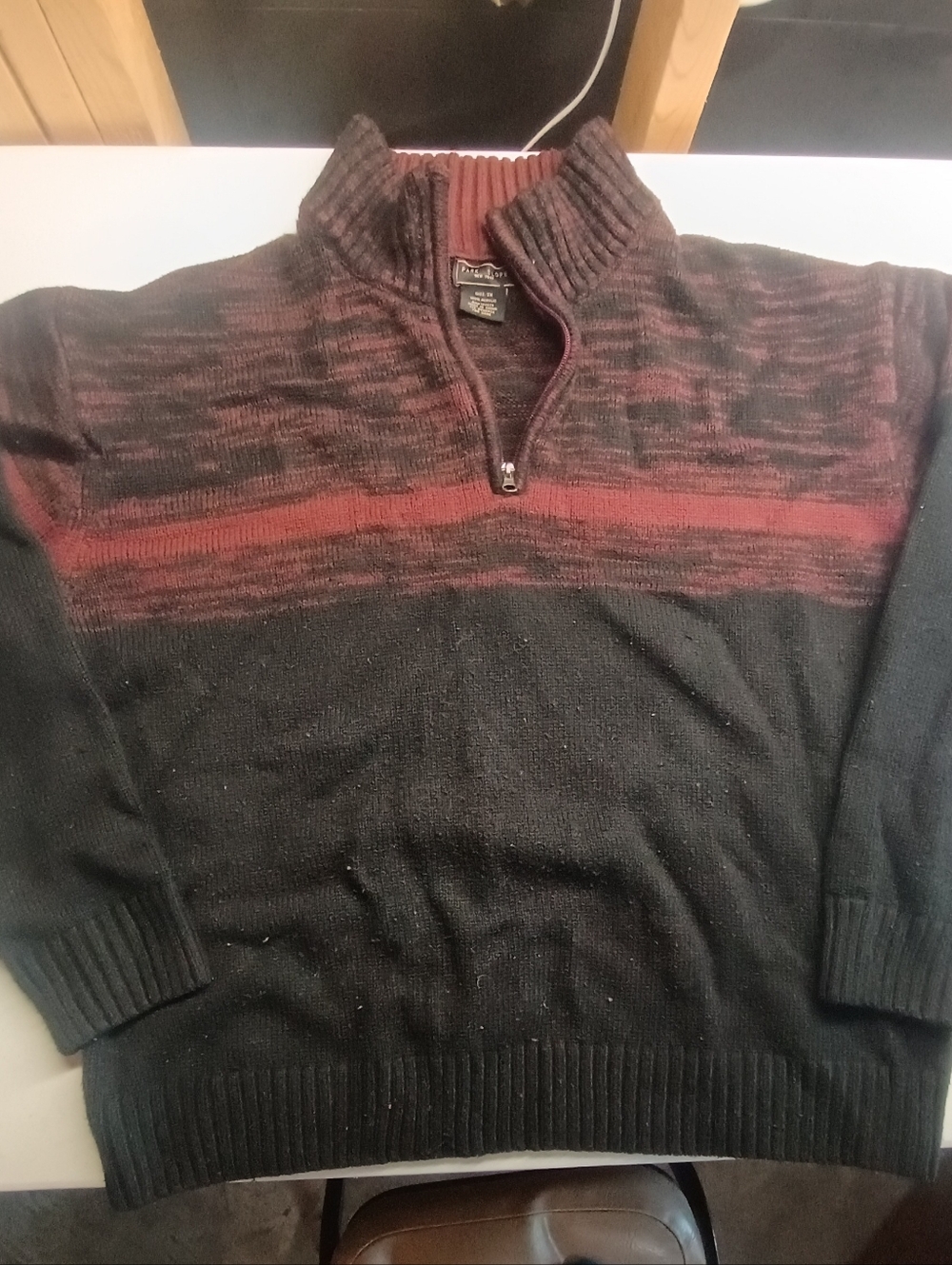 Park Slope New York Men’s Black and Burgundy Zip-Neck Sweater